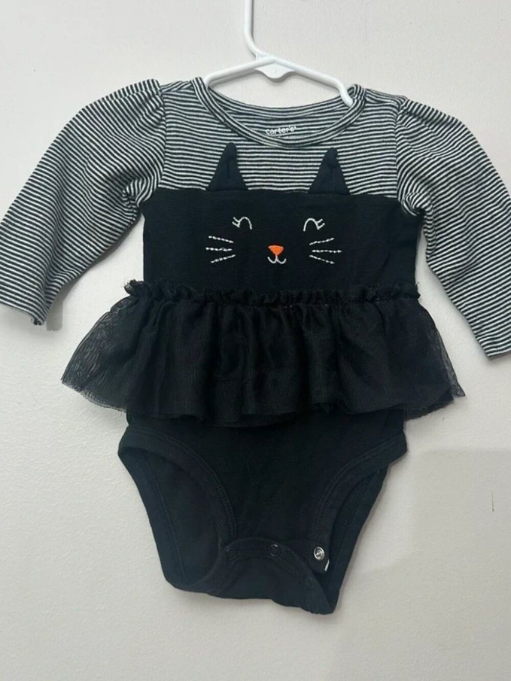 Carter's Baby Girl Cat Tutu One-Piece Black & White Striped 3-6M Halloween